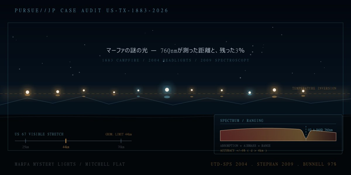 マーファの謎の光——1883年の焚き火から2026年の分光器まで：760nmの酸素吸収帯が測った「距離」と、最後に残った3％を徹底検証